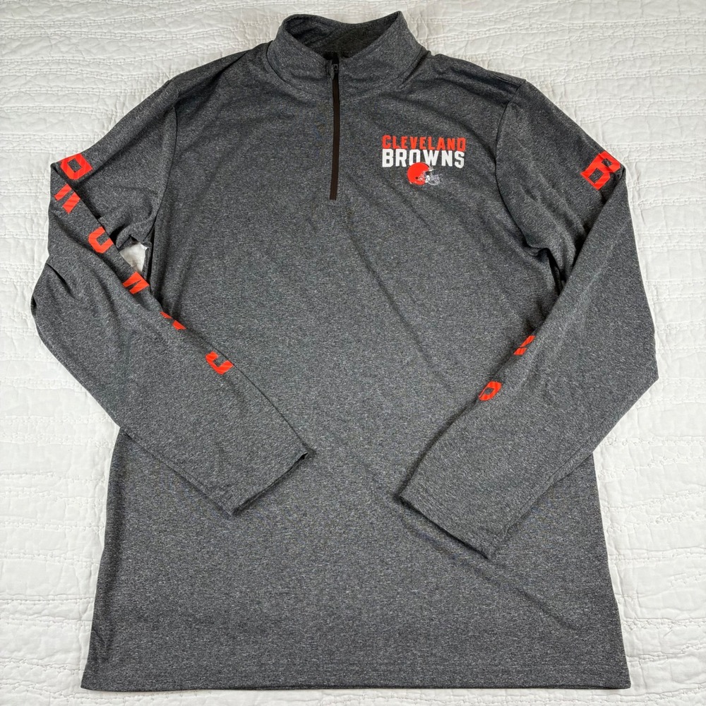 NEW NFL Team Apparel Cleveland Browns M Grey Quarter Zip Pullover Football Fan